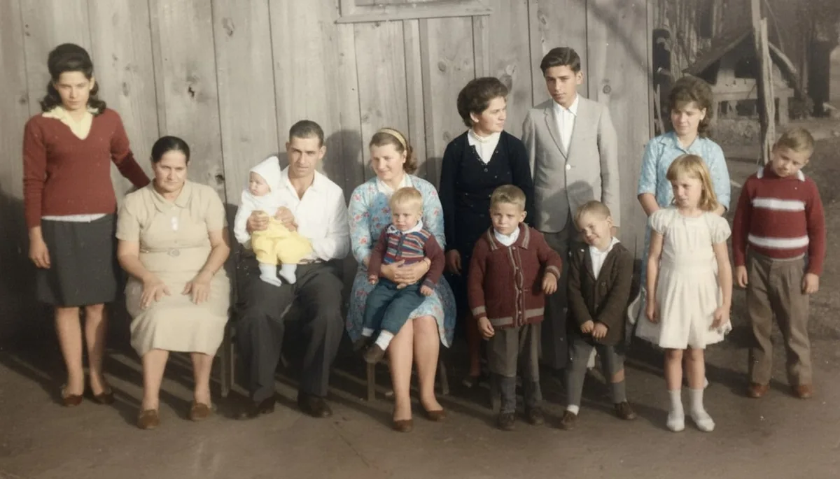 Foto de família restaurada e colorizada pela RetroIA